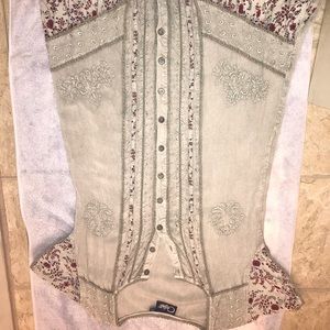 Green with red flowers dress